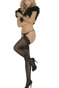 Elegant Moments Thigh Highs With Floral Applique in Black  from SexyShoes.com