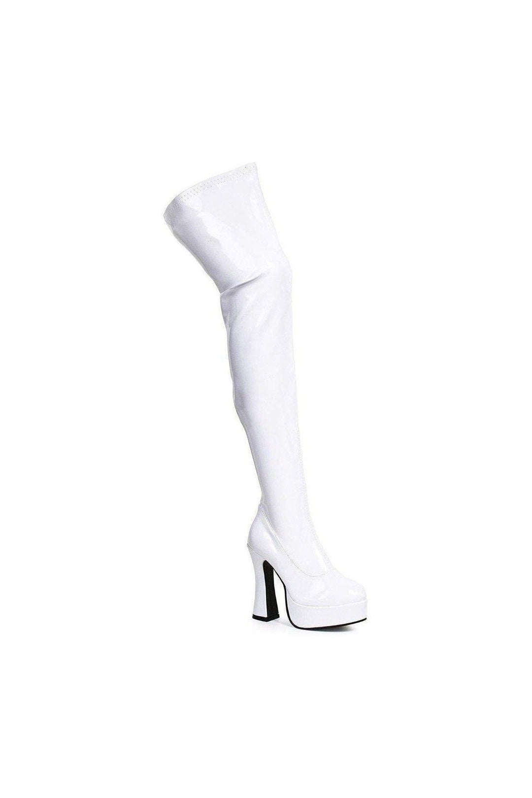 Ellie Shoes THRILL Thigh Boot in White Patent from SexyShoes.com
