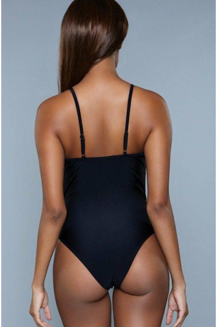 BeWicked Tie Front One Piece Swimsuit in Black 