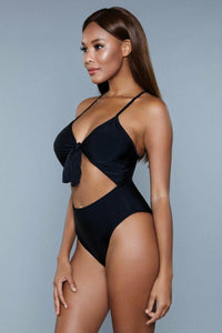 BeWicked Tie Front One Piece Swimsuit in Black 