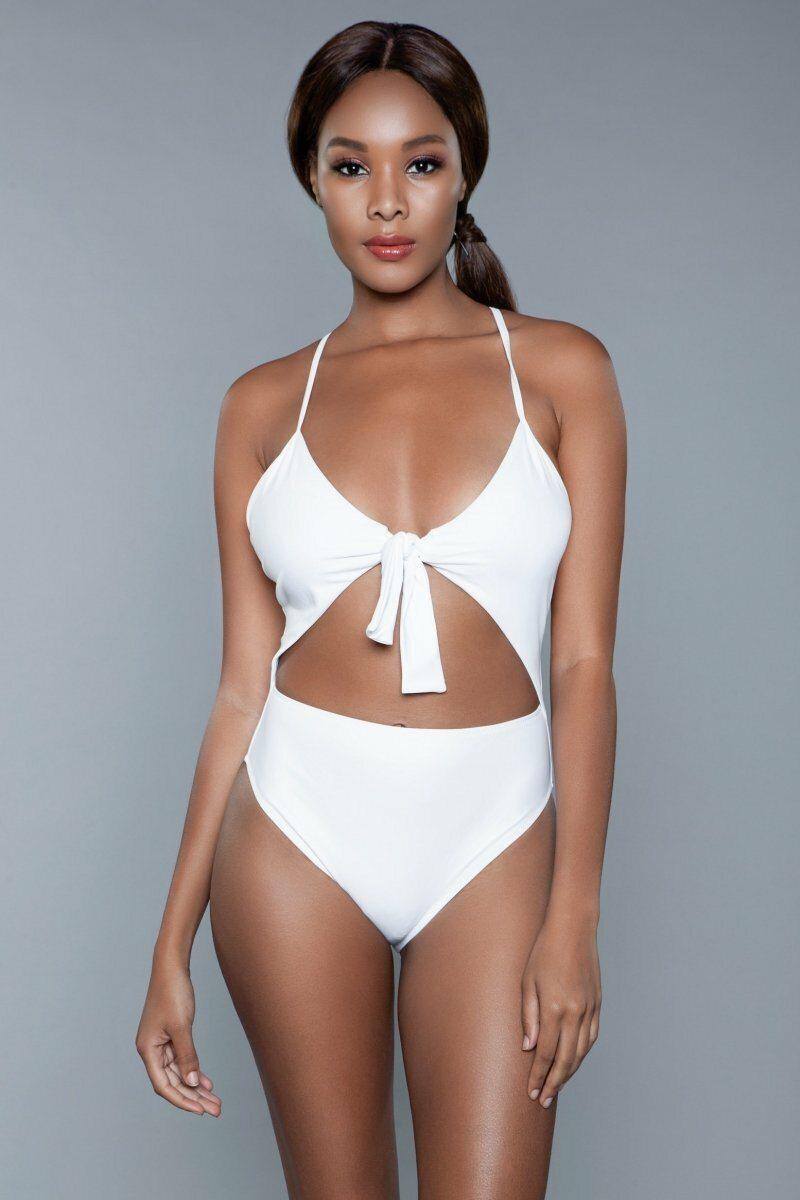 BeWicked Tie Front One Piece Swimsuit in White 