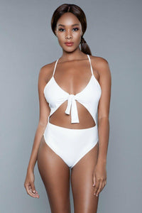 BeWicked Tie Front One Piece Swimsuit in White 