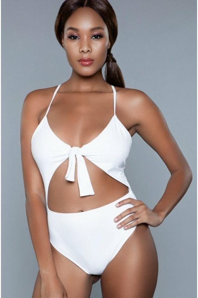 Tie Front One Piece Swimsuit-One Piece Swim-BeWicked-White-XS-SEXYSHOES.COM