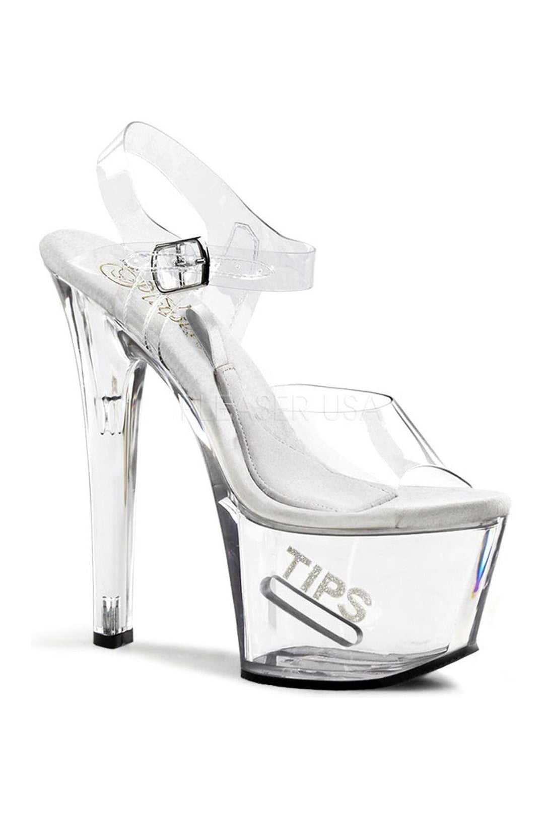 Pleaser TIPJAR-708-5 Platform Sandal in Clear Vinyl from SexyShoes.com