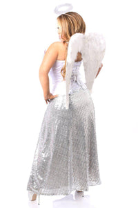 Daisy Corsets Top Drawer 4 PC Premium Sequin Angelic Corset Costume in Silver 