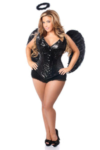 Daisy Corsets Top Drawer 4 PC Sequin Black Angel Corset Costume in Black 