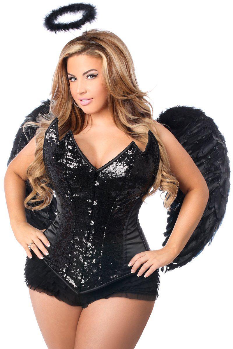 Top Drawer 4 PC Sequin Black Angel Corset Costume-Daisy Corsets-SEXYSHOES.COM