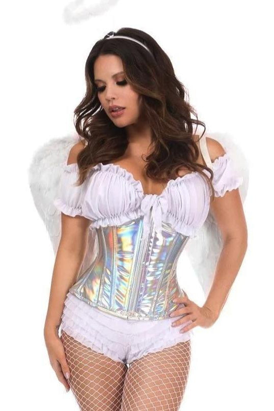 Daisy Corsets Top Drawer 5 PC Silver Holo Angel Corset Costume in Hologram  from SexyShoes.com