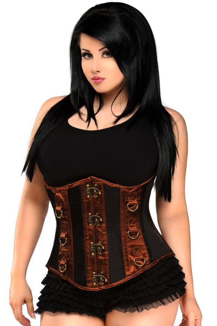 Top Drawer Black & Brown Steel Boned Underbust Corset-Daisy Corsets-SEXYSHOES.COM
