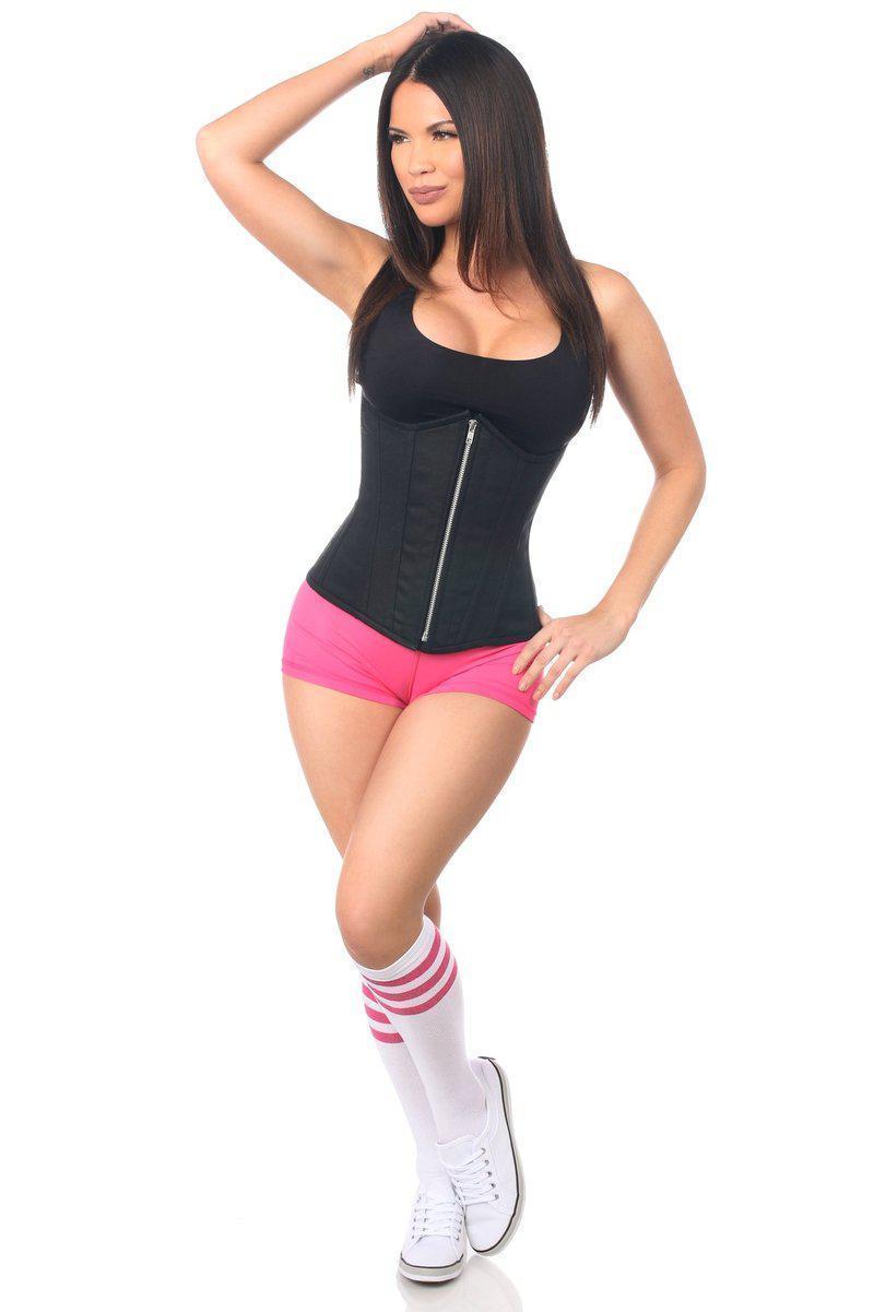 Daisy Corsets Top Drawer Black Cotton Steel Boned Underbust Corset w/Zipper in Black 