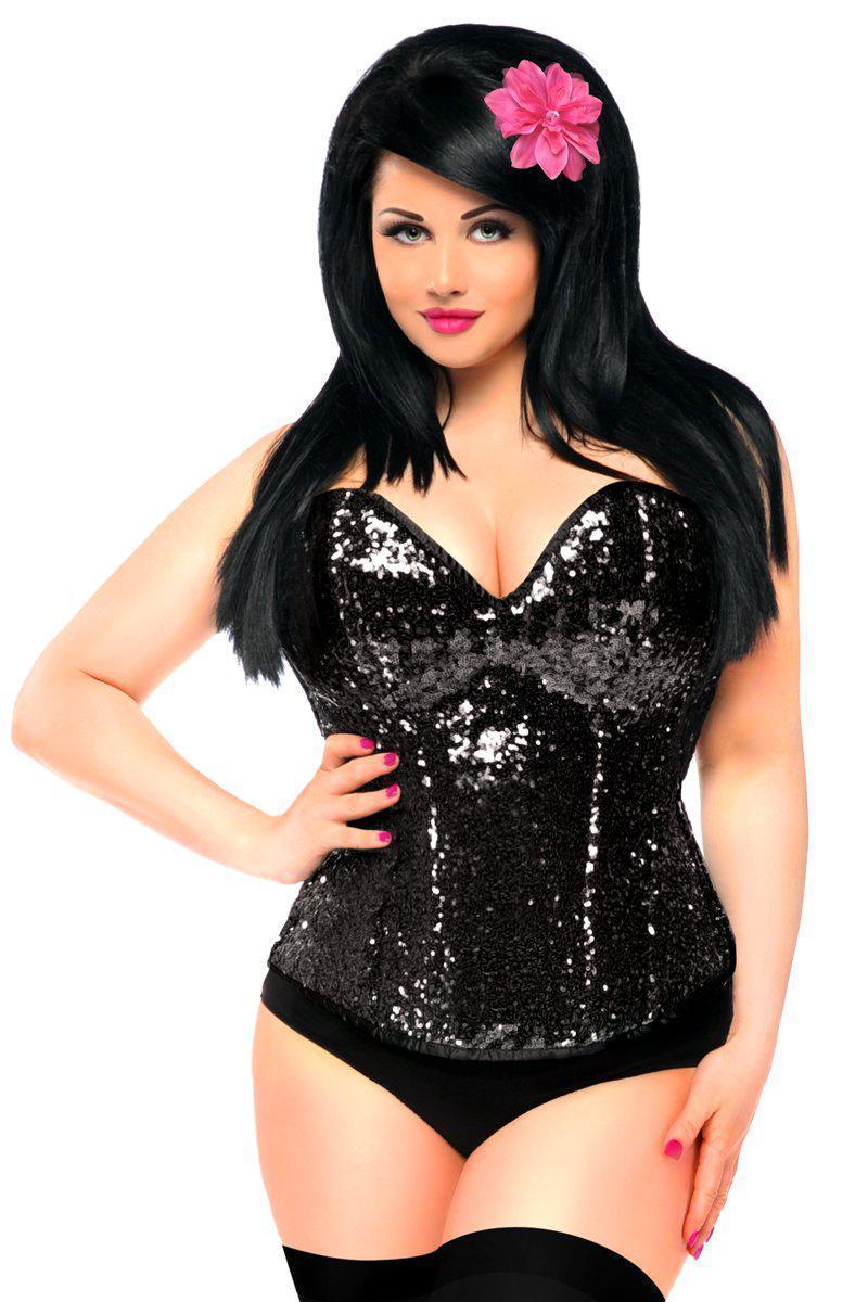 Top Drawer Black Sequin Steel Boned Corset-Daisy Corsets-SEXYSHOES.COM