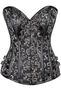 Daisy Corsets Top Drawer Brocade & Faux Leather Steel Boned Corset in Black  from SexyShoes.com