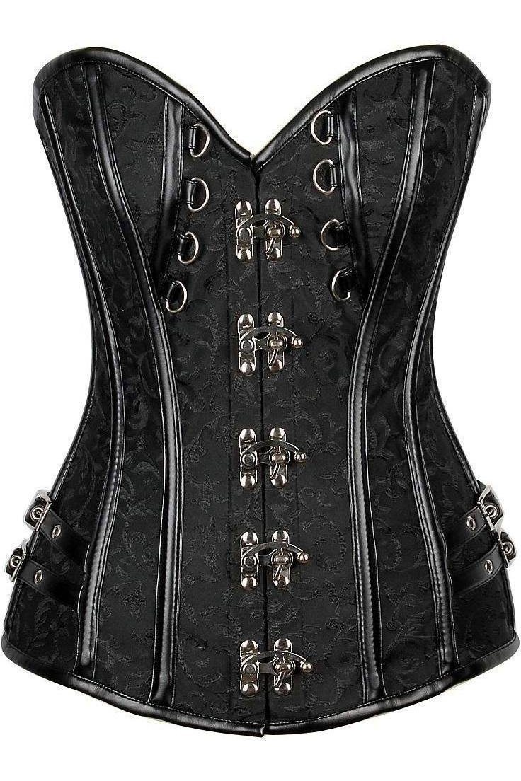 Daisy Corsets Top Drawer Brocade & Faux Leather Steel Boned Corset in Black  from SexyShoes.com