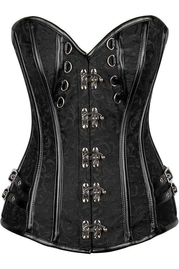 Top Drawer Brocade & Faux Leather Steel Boned Corset-Daisy Premium-SEXYSHOES.COM