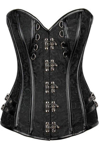 Daisy Corsets Top Drawer Brocade & Faux Leather Steel Boned Corset in Black  from SexyShoes.com