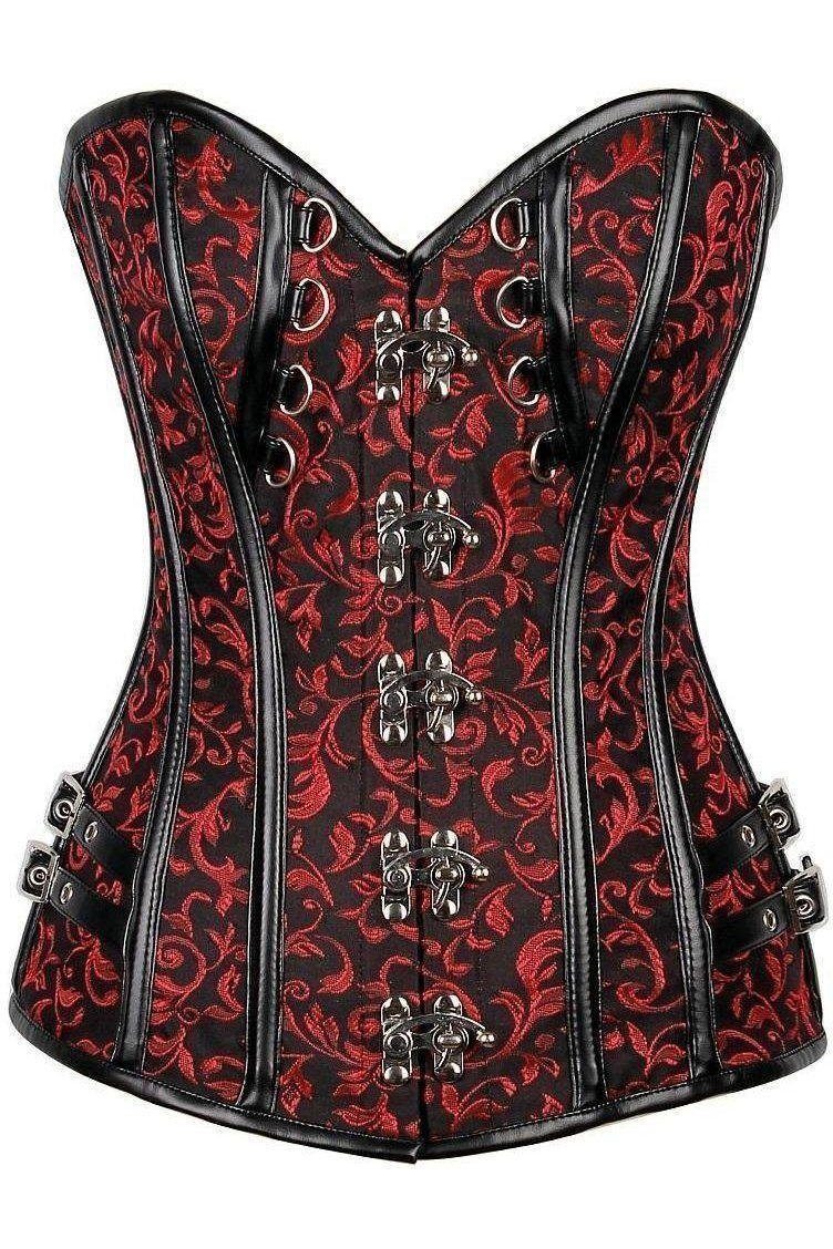 Top Drawer Brocade & Faux Leather Steel Boned Corset-Daisy Premium-SEXYSHOES.COM