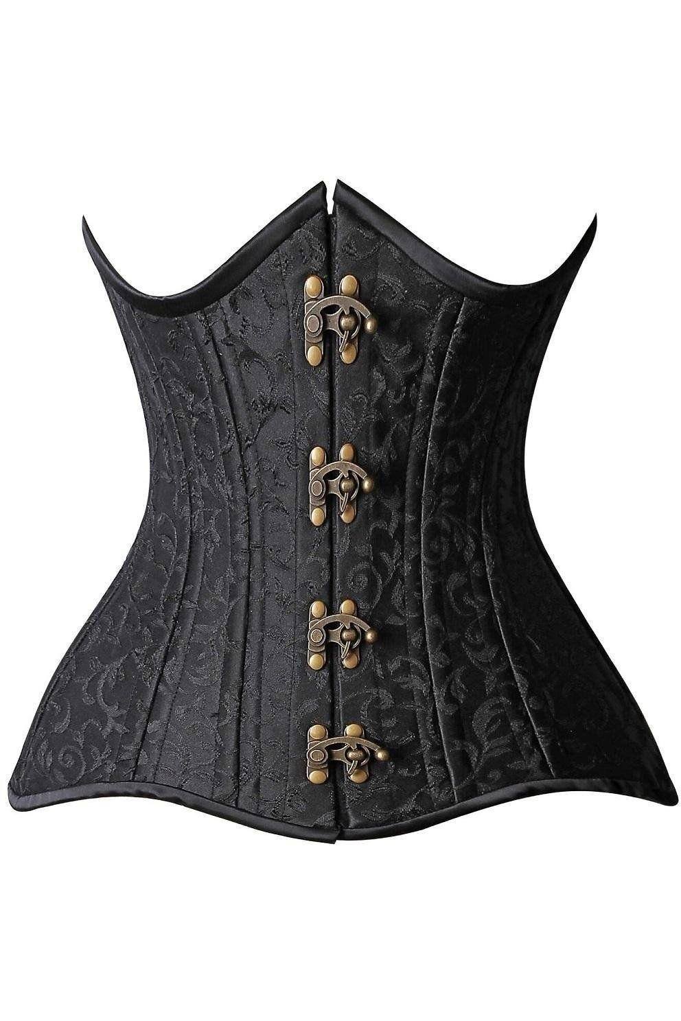Daisy Corsets Top Drawer CURVY Brocade Double Steel Boned Under Bust Corset in Black  from SexyShoes.com
