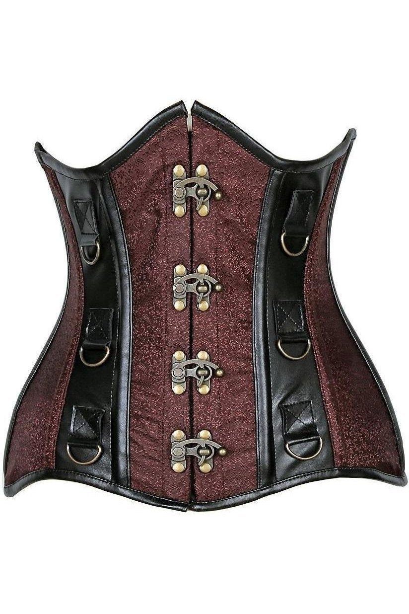 Top Drawer CURVY Brocade & Faux Leather Steel Boned Under Bust Corset-Daisy Premium-SEXYSHOES.COM