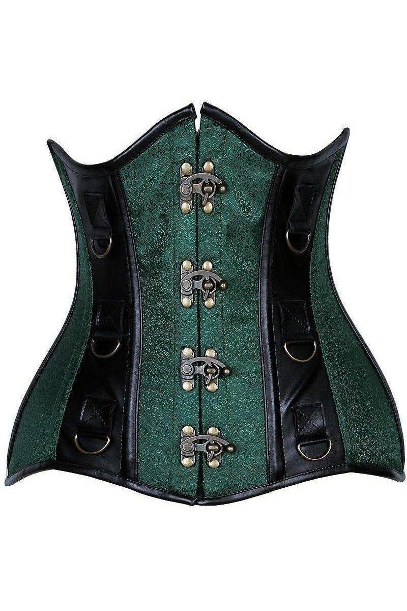 Top Drawer CURVY Brocade & Faux Leather Steel Boned Under Bust Corset-Daisy Premium-SEXYSHOES.COM