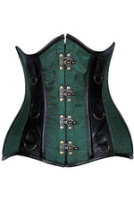 Top Drawer CURVY Brocade & Faux Leather Steel Boned Under Bust Corset