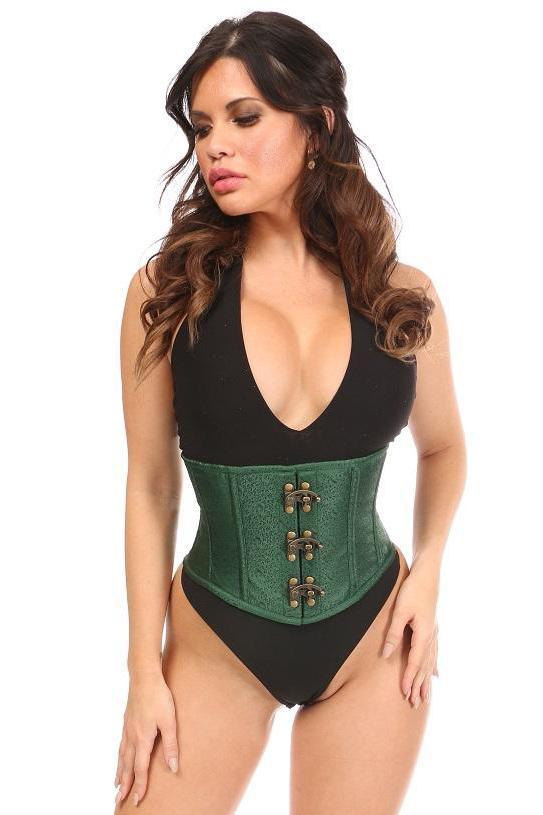 Top Drawer Dark Green Brocade Steel Boned Mini Cincher w/Clasps-Waist Cincher-Daisy Corsets-SEXYSHOES.COM