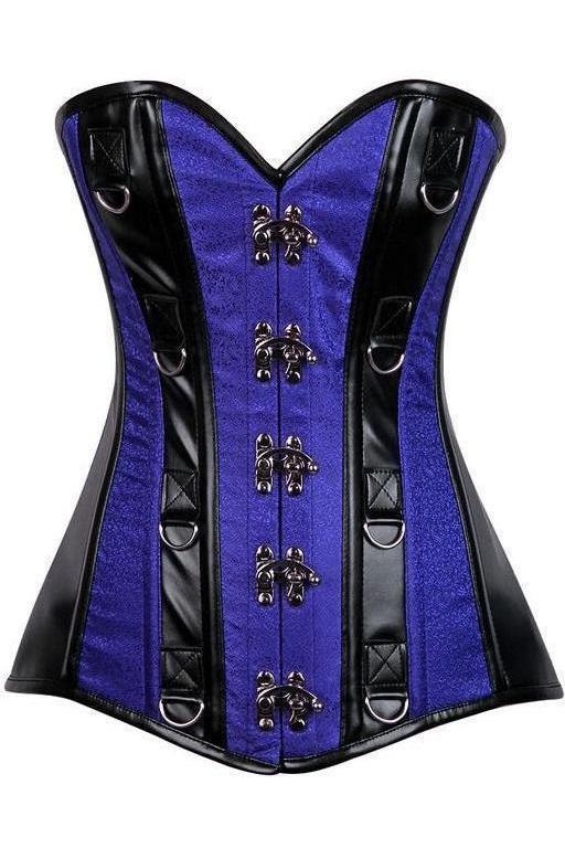 Top Drawer Faux Leather & Brocade Steel Boned Corset-Daisy Premium-SEXYSHOES.COM