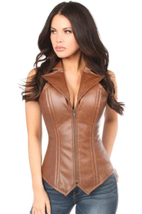 Daisy Corsets Top Drawer Faux Leather Steel Boned Corset in Brown  from SexyShoes.com