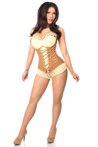 Daisy Corsets Top Drawer Faux Leather Steel Boned Ren Faire Corset in Tan 