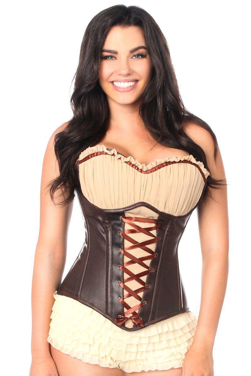 Daisy Corsets Top Drawer Faux Leather Steel Boned Ren Faire Corset in Brown  from SexyShoes.com