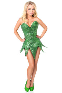Daisy Corsets Top Drawer Green Sequin Steel Boned Corset Dress in Green 
