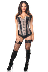 Daisy Corsets Top Drawer Gunmetal Brocade & Faux Leather Steel Boned Corset in Grey 