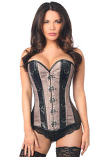 Top Drawer Gunmetal Brocade & Faux Leather Steel Boned Corset