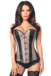 Daisy Corsets Top Drawer Gunmetal Brocade & Faux Leather Steel Boned Corset in Grey  from SexyShoes.com