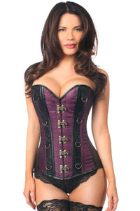 Daisy Corsets Top Drawer Plum Brocade & Faux Leather Steel Boned Corset in Purple  from SexyShoes.com