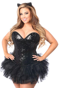 Daisy Corsets Top Drawer Plus Size 3 PC Sequin Cat Corset Costume in Black  from SexyShoes.com