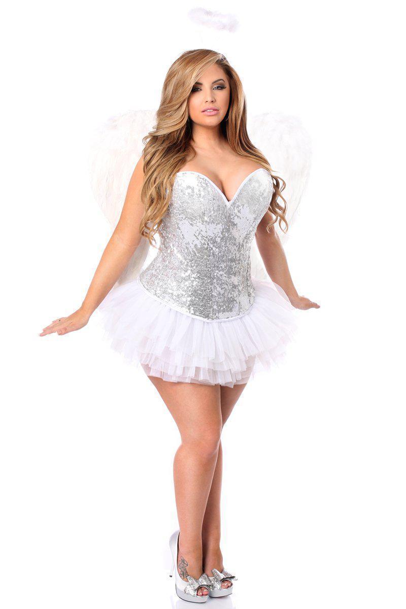 Daisy Corsets Top Drawer Plus Size 4 PC Silver Sequin Angel Corset Costume in Silver 