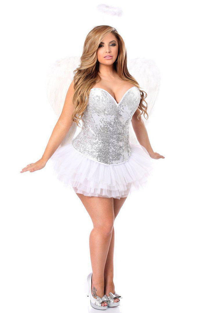 Top Drawer Plus Size 4 PC Silver Sequin Angel Corset Costume-Daisy Corsets-SEXYSHOES.COM