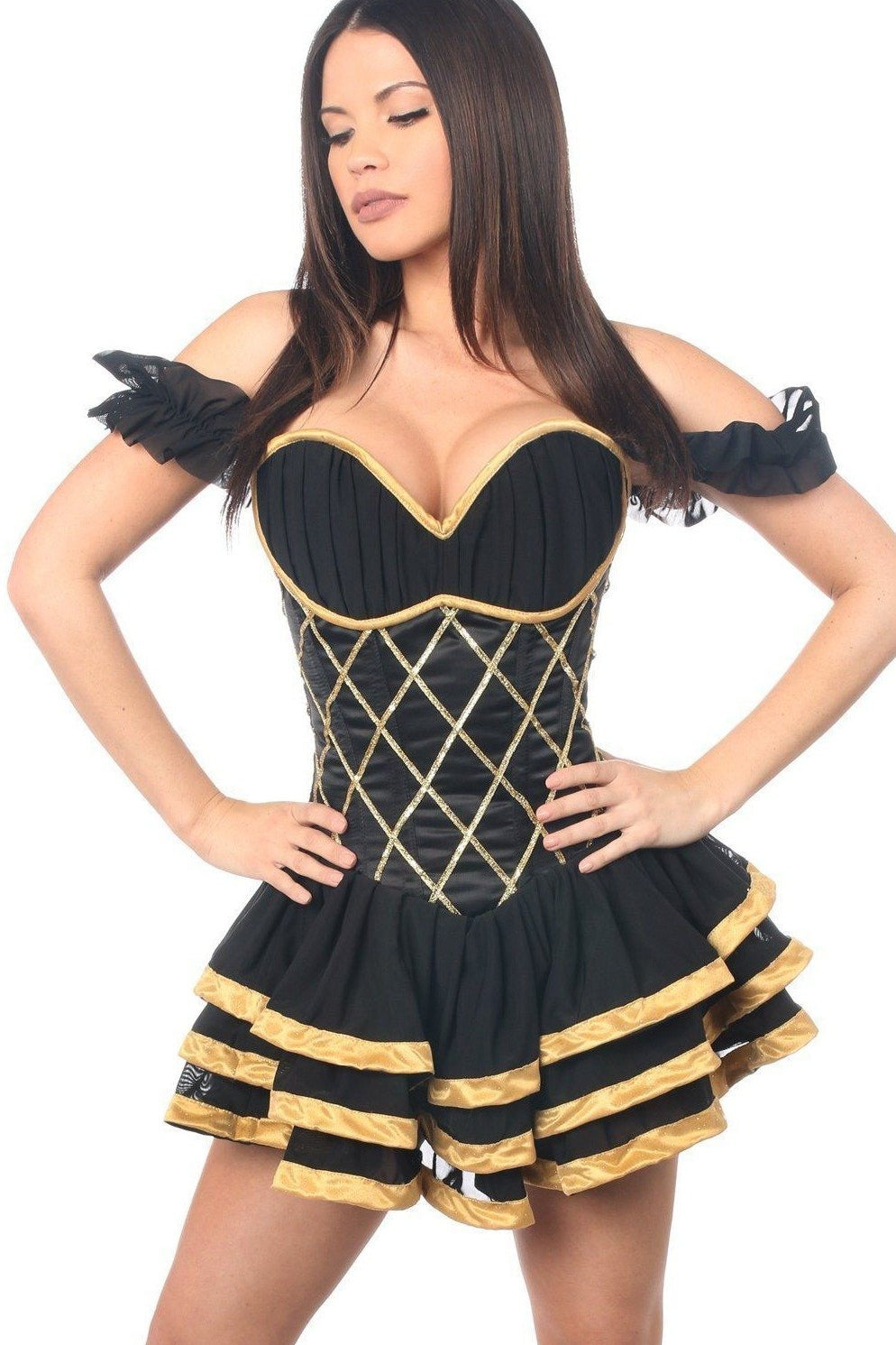 Daisy Corsets Top Drawer Plus Size Steel Boned Egyptian Corseted Dress in Black  from SexyShoes.com