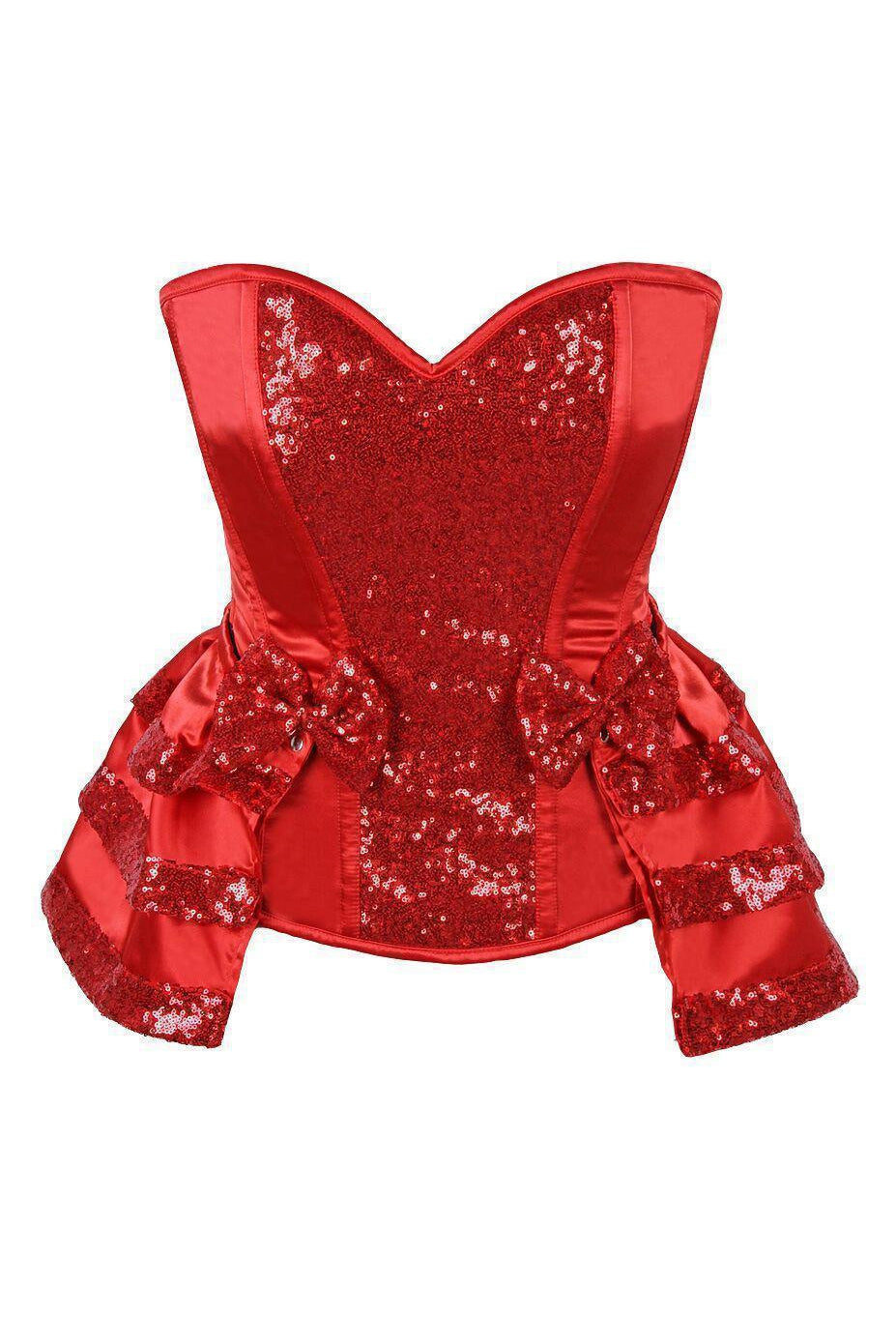Top Drawer Red Satin & Sequin Steel Boned Corset w/Removable Snap Skirt-Daisy Corsets-SEXYSHOES.COM
