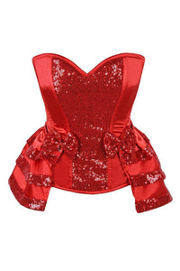 Daisy Corsets Top Drawer Red Satin & Sequin Steel Boned Corset w/Removable Snap Skirt in Red 