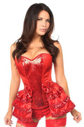 Top Drawer Red Satin & Sequin Steel Boned Corset w/Removable Snap Skirt