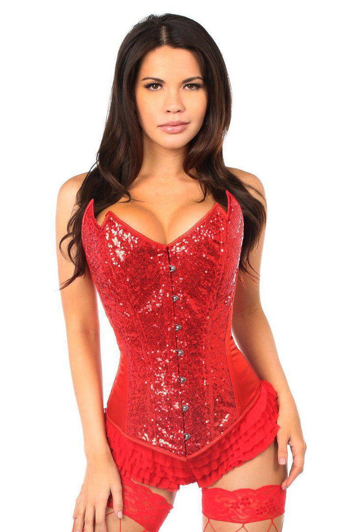 Top Drawer Red Sequin Pointed Top Steel Boned Corset-Daisy Corsets-SEXYSHOES.COM