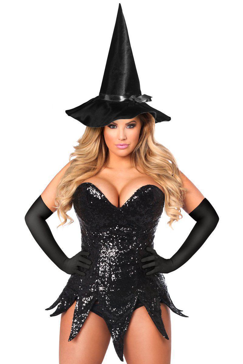Daisy Corsets Top Drawer Sequin Witch Corset Dress Costume in Black 