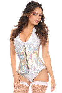 Daisy Corsets Top Drawer Silver Holo Under Bust Corset w/Zipper in Silver  from SexyShoes.com