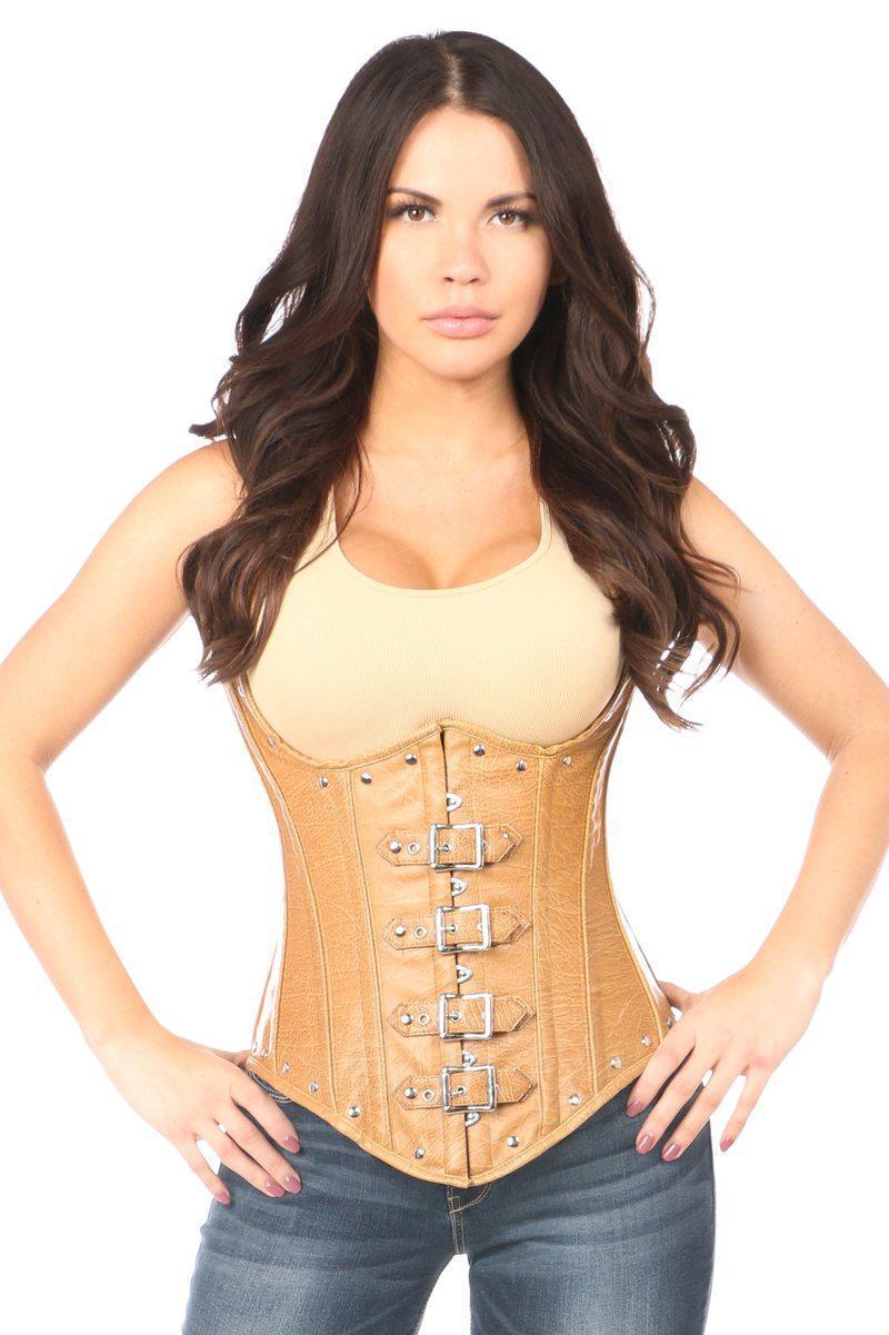 Top Drawer Steel Boned Distressed Faux Leather Underbust Corset Top-Daisy Corsets-SEXYSHOES.COM