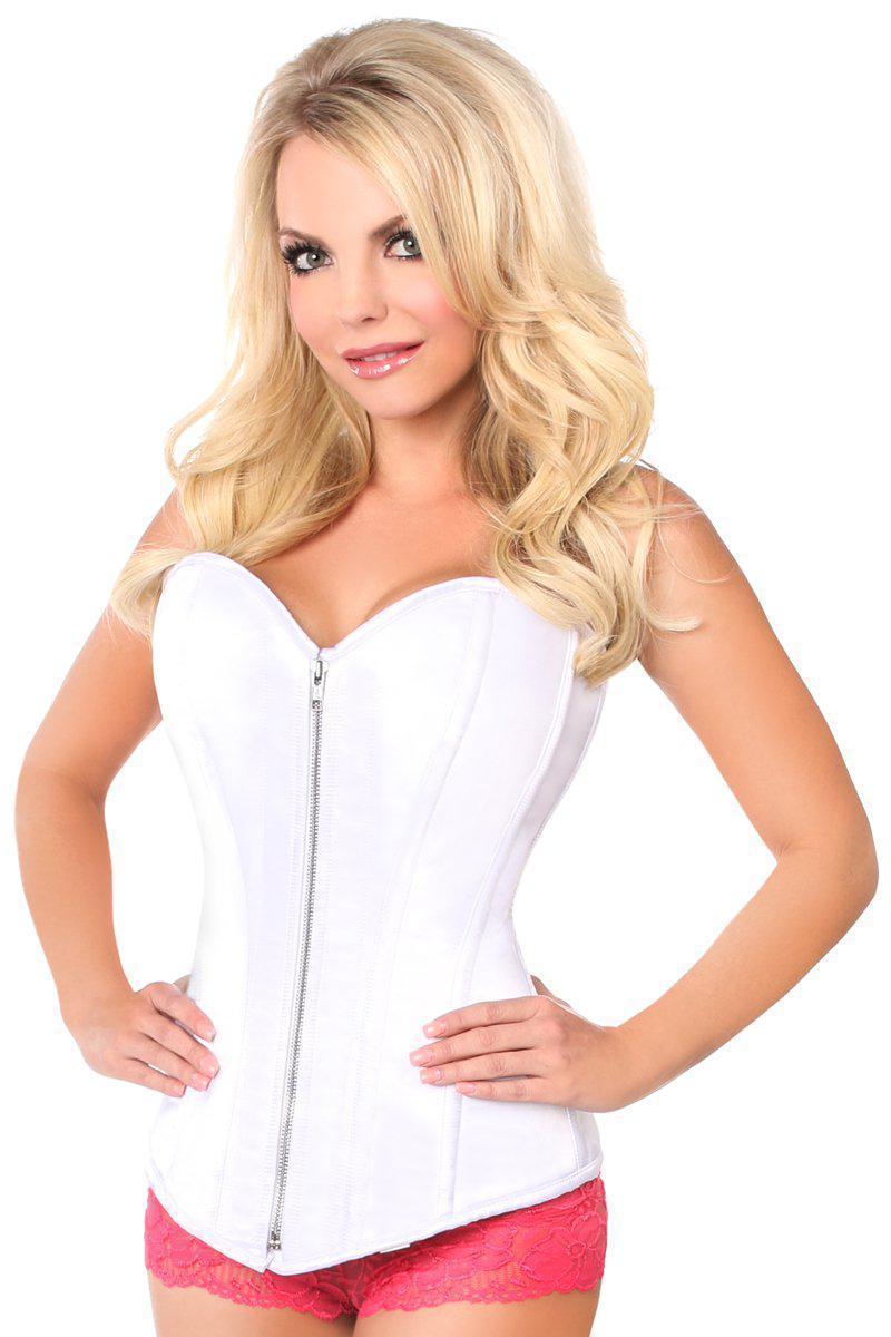 Top Drawer White Satin Steel Boned Corset-Daisy Corsets-SEXYSHOES.COM