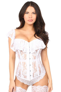 Daisy Corsets Top Drawer White Sheer Lace Steel Boned Corset in White  from SexyShoes.com
