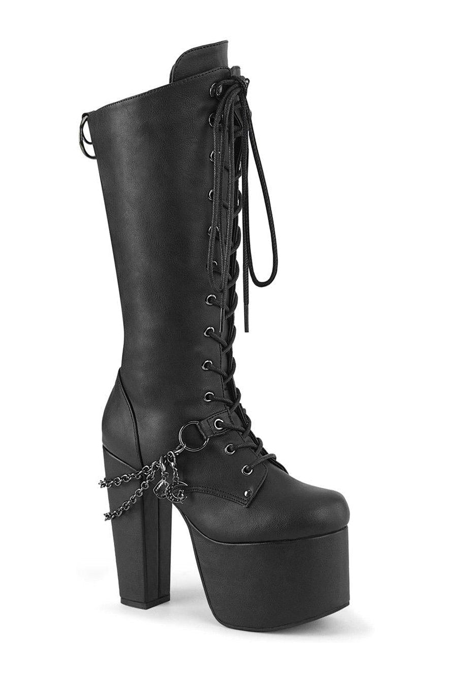 TORMENT-170 Knee Boot | Black Faux Leather-Knee Boots-Demonia-SEXYSHOES.COM