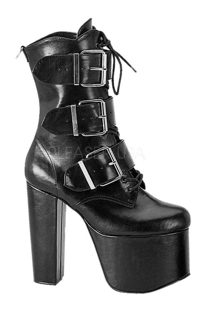 TORMENT-703 Demonia Ankle Boot | Black Faux Leather-Demonia-Black-Ankle Boots-SEXYSHOES.COM