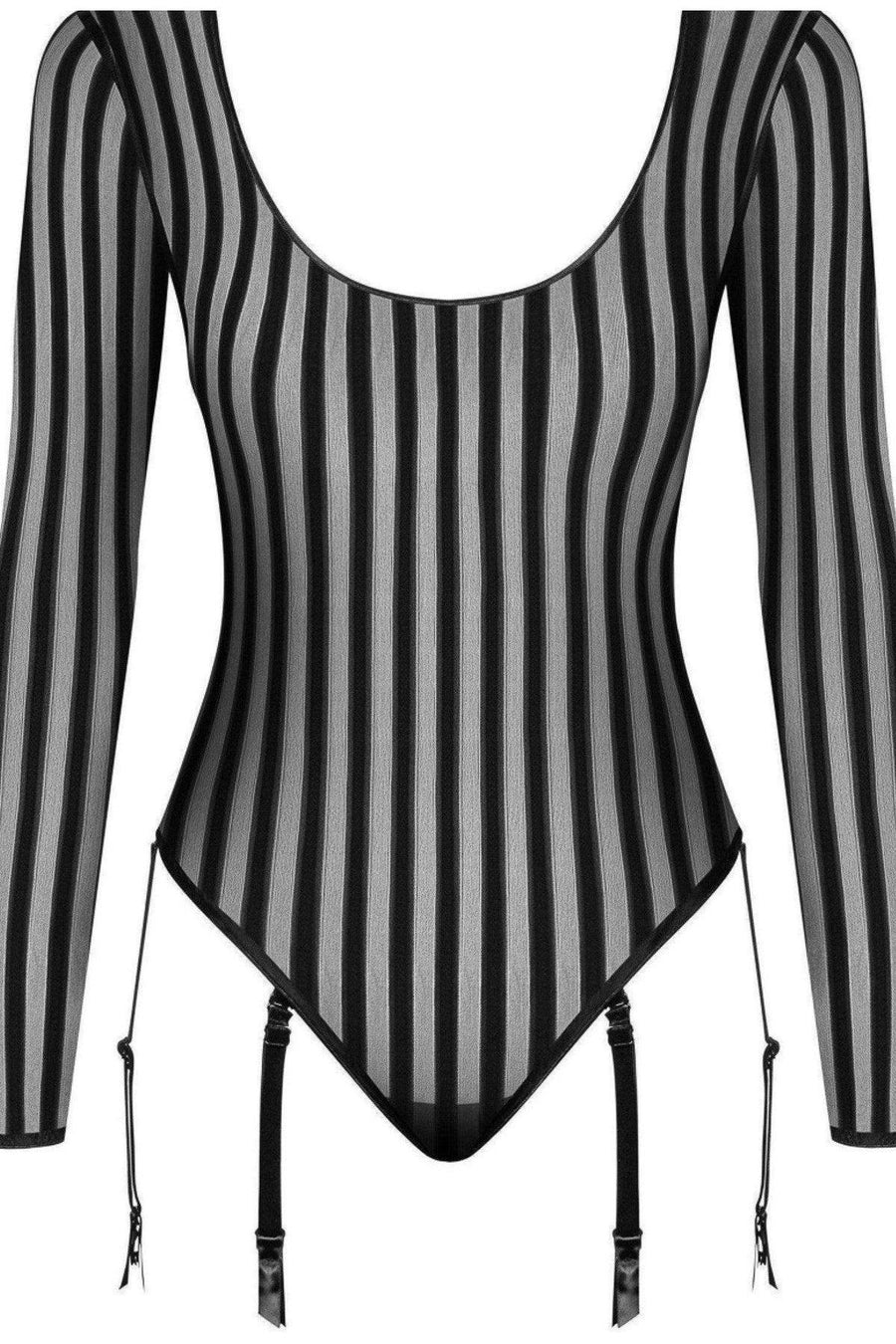 Noir Handmade Tulle Bodysuit with Suspenders in Black 